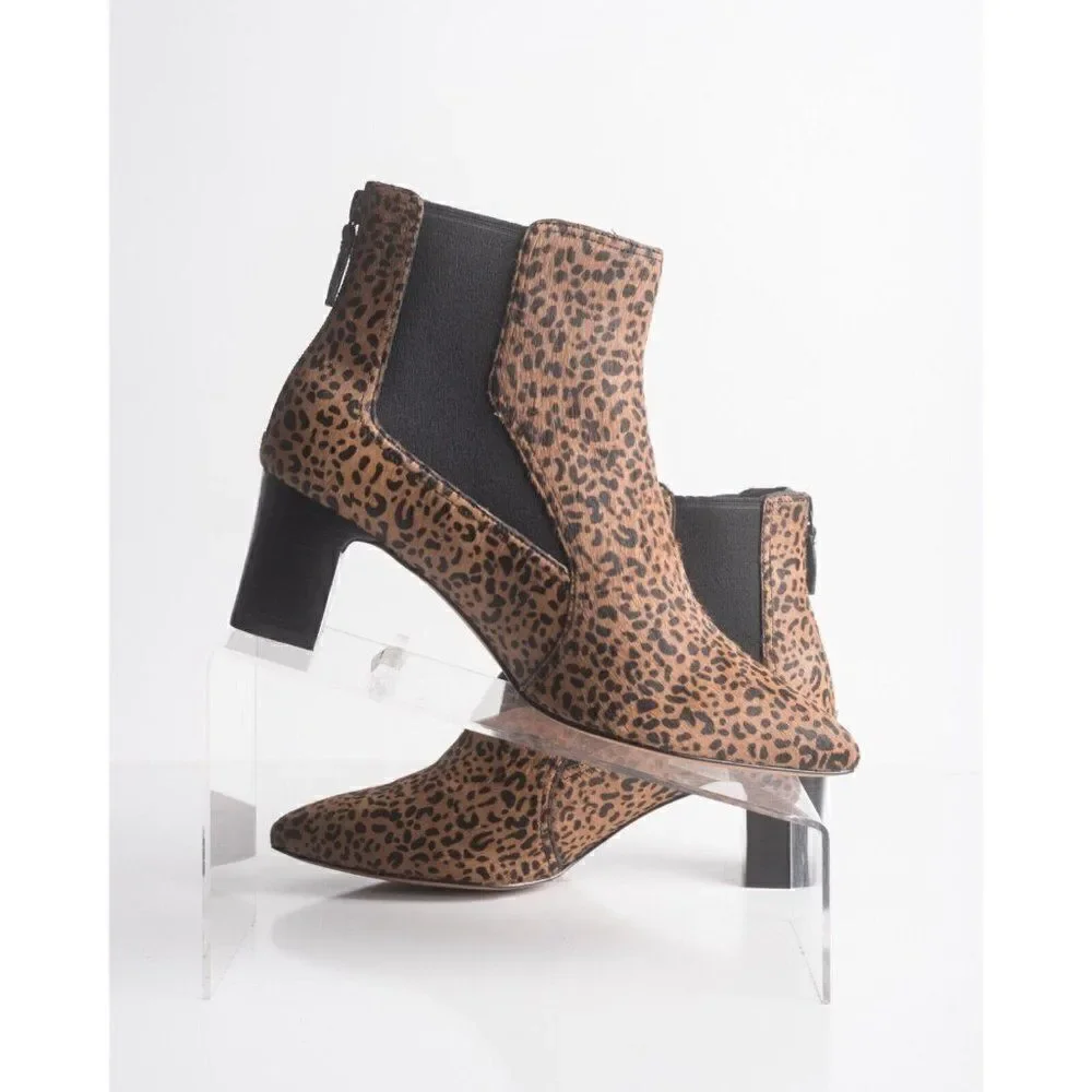 Cole Haan Womens Etta Leopard-Print Calf Hair Booties Ankle Boots US 7.5 Brown